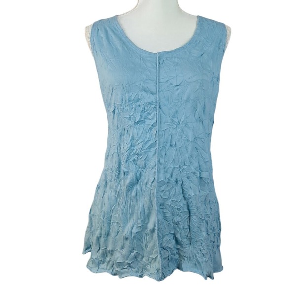 Vine Street Apparel Tops - VINE STREET S Sky Blue Crinkle Texture Tunic Top Sleeveless Flowy Coastal Beach